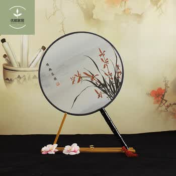 【京东好店】黑柄汉服扇子中国风宫扇表演古风圆扇舞蹈扇古典半透明