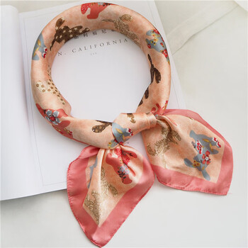 春秋款纱巾气质chic小方巾丝巾少女粉可爱围巾女百搭ins韩国领巾 纽扣