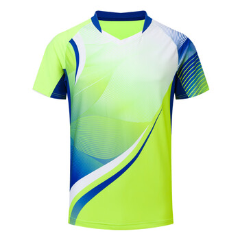 羽毛球服上衣男女夏季短袖运动服训练跑步乒乓球衣印字男a225荧光绿m