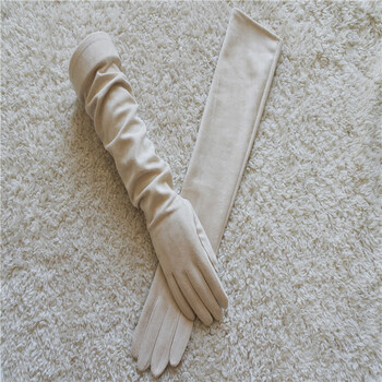 长款秋冬女士麂皮绒手套演出过肘韩版加绒保暖触屏手套薄长筒鹿皮