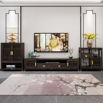 新中式全实木电视柜实木组合柜现代中式客厅家具禅意 高柜 整装