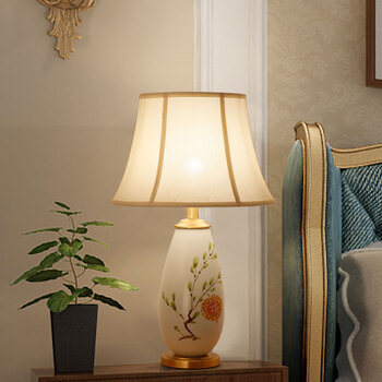 【京选优品】网红ins 台灯新款名艺新款全铜陶瓷台灯现代新中式卧室