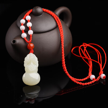玉福禄铜钱葫芦吊坠男项链白玉坠玉佩饰品挂件 福禄葫芦(玉石三珠红绳
