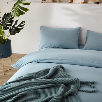 眠趣北欧莫兰迪系列轻磨毛四件套 简约棉床上用品纯色床单被套 夕雾蓝