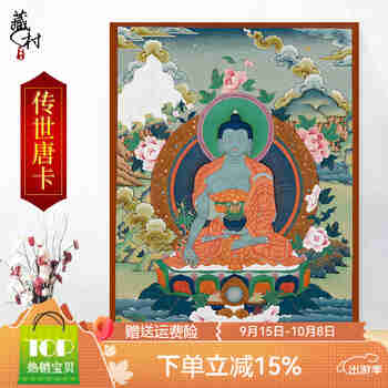 藏村 手绘药师佛唐卡挂画客厅玄关装饰画佛教旧勉唐派天然矿物供佛壁画 单请画心