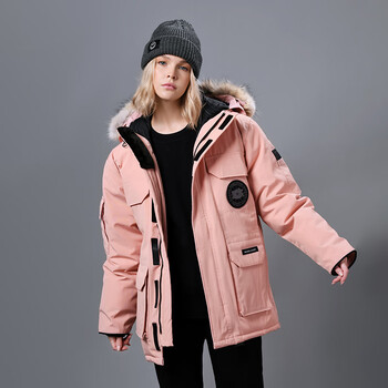 大鹅官方旗舰羽绒服女黑武士黑色远征款加拿大风中长款派克服外套充绒