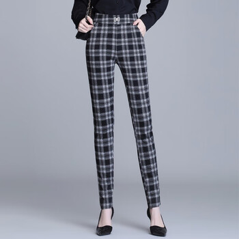 款高腰显瘦千鸟格休闲裤中小脚裤子长裤 大格子 30【图片 价格 品牌