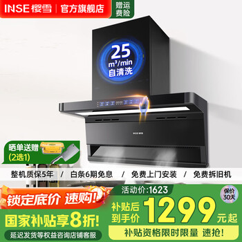 樱雪（INSE）顶侧双吸7字型抽吸油烟机 25立方大风量家用厨房大吸力油烟机 挥手感应 热清洗 25立方自清洗+挥手智控K2477 (液化气20Y)