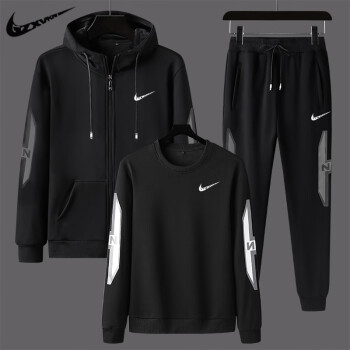 耐克(nike) 純棉運動套裝男春秋休閒寬·松大碼運動服連帽衛衣外套三