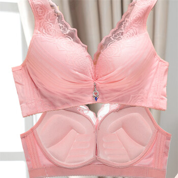背心式无钢圈宽肩带手杯上托加厚款a小胸文胸罩内衣女 背心手掌-粉
