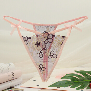 包邮性感小情趣网纱透明开裆小丁字内裤t字裤女薄全透明可视内裤 粉色