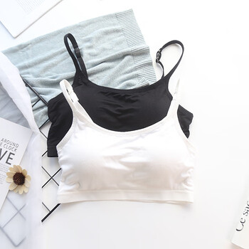 带胸垫抹胸内衣女学生高中少女吊带裹胸无钢圈薄款一体文胸 白色 m