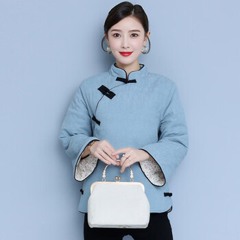 女士唐装小棉袄秋冬款民国风冬装棉服女装棉花棉麻夹棉盘扣中式复古