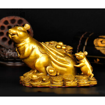 铜黄金袋鼠铜十二生肖老鼠背钱袋布袋鼠拉钱袋鼠摆件风水饰品 款