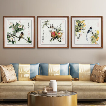 得玺堂纯手绘三联画国画山水画玄关客厅风水画办公室会议室招财装饰画