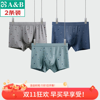 AB【2条】AB 内衣男士平脚裤莫代尔凉感印花抗菌中腰四角裤内裤M301 混色搭配随机 2条 3XL