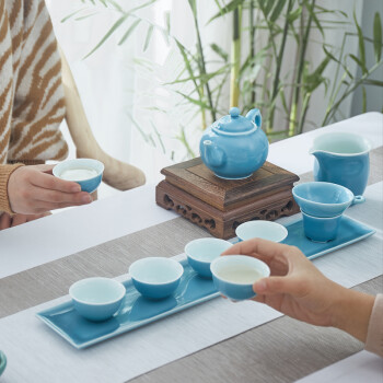 聚均阁 景德镇色釉功夫茶具套装家用陶瓷泡茶器茶杯茶壶盖碗整套 茶具套装不含茶盘