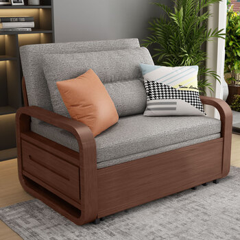 西堡迪 新中式实木折叠沙发床单人坐睡两用 轻奢客厅多功能小户型伸缩