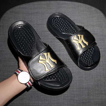 篮球aj拖鞋男11运动飞人6软底4户外潮牌高品质魔术贴一字凉拖 016黑金