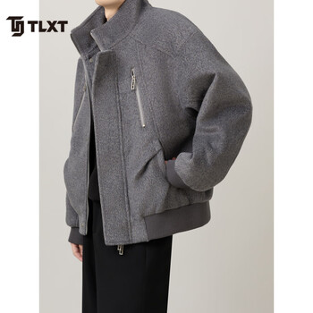 一线品牌秋冬季新款毛呢夹克男美式立领痞帅加厚潮流宽松休闲灰色m