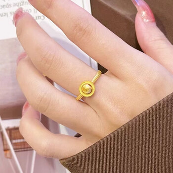 雅京5g黄金猫眼戒指女足金999转运珠时来运转指环实心活口可调节戒子