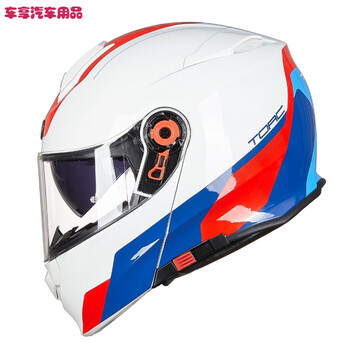 torc电动摩托车头盔双镜片揭面盔男特大码盔头围64全盔 白色 三角洲