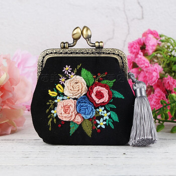 茵美 十字绣钱包口金包 刺绣diy零钱包手工制作材料包 花团1 口金包