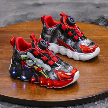 诺菲熊2022秋冬季新款加棉旋转纽扣男童鞋子儿童奥特曼防水带亮灯发光