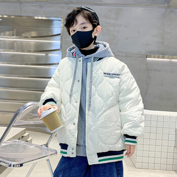 男童冬装棉服2022新款儿童冬季棒球服棉衣男孩加厚夹棉外套潮米白色