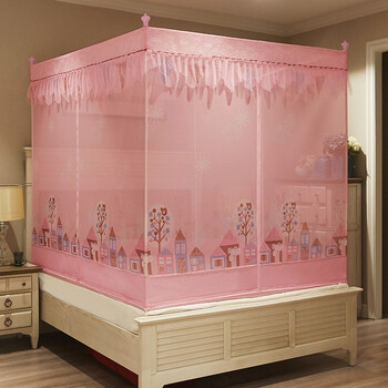 【品牌特惠】 全底防摔蚊帐蚊帐坐床式三开门支架拉链方顶蒙古包1.5m.