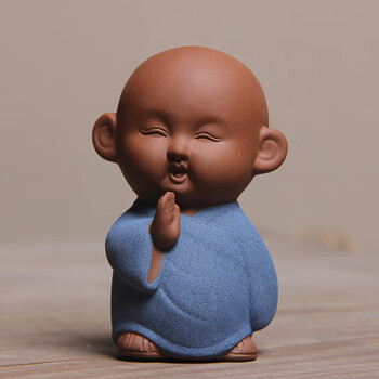陶瓷小和尚沙弥摆件 紫砂道士家居汽车装饰品 诵经小和尚