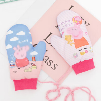 可爱卡通印花学生保暖骑车手套 蓝色小猪佩奇 均码