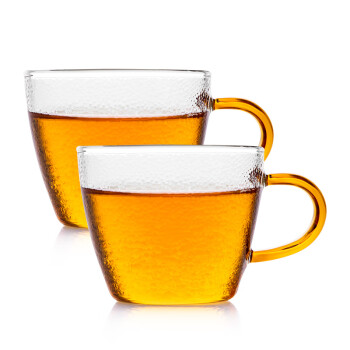 雅集玻璃小茶杯100ml 耐热锤纹品茗杯玻璃杯带把茶杯 两只装