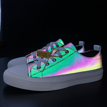 变色龙反光帆布鞋男发光高帮鞋1970s夜魔侠网红鞋荧光潮鞋子板鞋 七彩