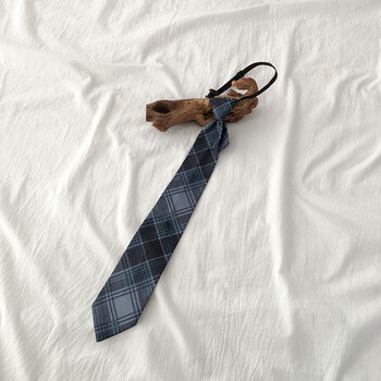 黑牛奶少女~夏季2019新款女装韩版网红超火百搭学生格子卡扣领带 蓝色