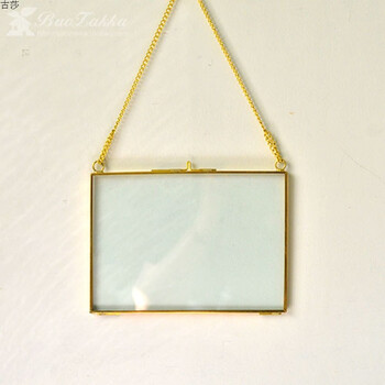 金色家居复古铜边画框装饰画框植物标本 双面透明玻璃相框 北欧金横款