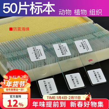 萨伽（SAGA）生物显微镜标本切片套装载玻片盖玻片植物动物昆虫细胞儿童实验 50片装