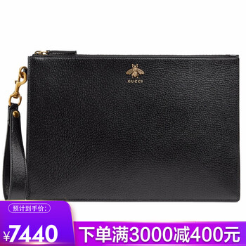 古驰gucci男包手包男士牛皮金属蜜蜂手拿包手抓包奢侈品523684黑色