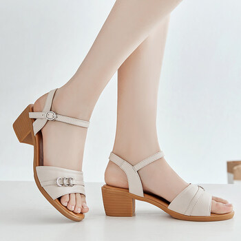 [京东好店]中年女士凉鞋女中跟牛筋软底夏季鞋子2019新款防滑妈妈鞋大