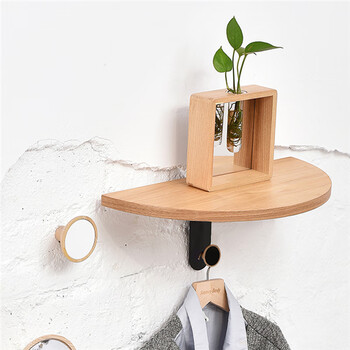 ks北欧墙上置物架实木铁艺墙壁挂架客厅壁挂衣钩玄关搁板挂衣架原木色