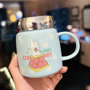 礼物送女生小众设计感流沙盖陶瓷水杯带勺可爱粉嫩少女心学生马克杯