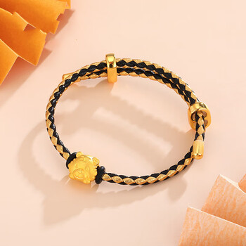 逸珀999足金生肖虎手链黄金小脑虎本命年转运珠3d硬金老虎吊坠女手链