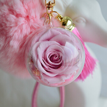 永生花钥匙扣diy手工挂件玫瑰花水晶球生日礼物 单色樱花粉