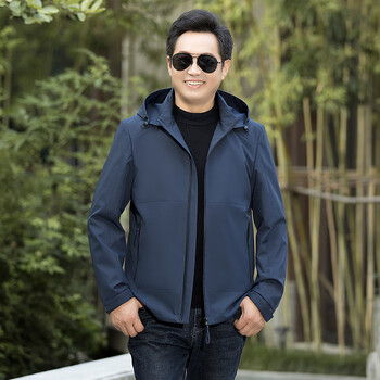 nasalike爸爸秋装外套中年男士连帽休闲夹克春秋季户外冲锋衣中老年人