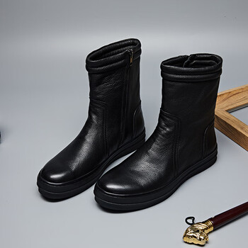 春秋季加绒男士中筒靴子高帮皮鞋厚底西藏装蒙古马靴英伦韩版商务品质