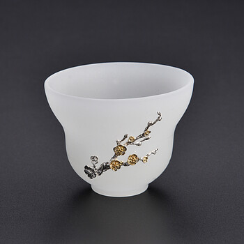 琉璃玉白瓷镶银杯功夫茶杯陶瓷茶具套装品茗杯主人杯单杯礼品茶具