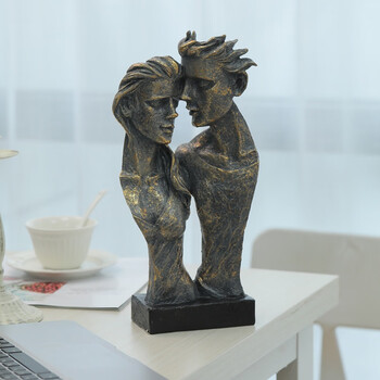 创意摆件 梵卉情侣面具雕塑欧式树脂工艺品家居玄关桌面装饰亲吻摆件