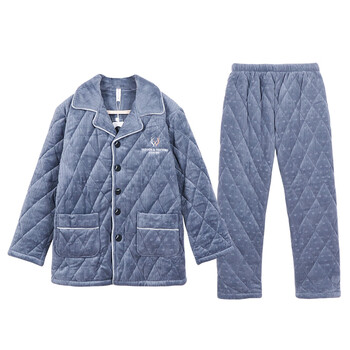 芬腾实体款睡衣男士冬季三层夹棉加绒加厚保暖休闲冬天家居服套装两件