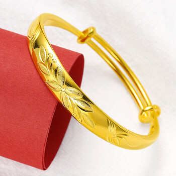 酷奇象(kuqixiang)越南沙金推拉女士光面磨砂满天星手镯流星雨龙凤