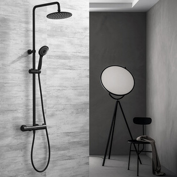 黑色增压淋浴花洒 恒温可升降大顶喷手持花洒套装 黑森林--常规款花洒